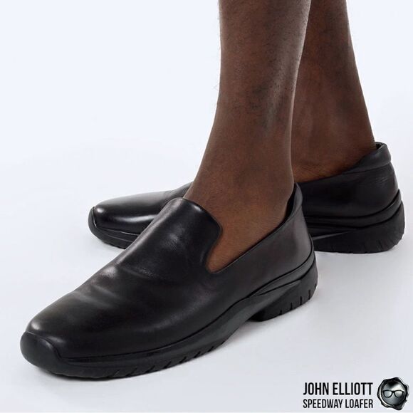 JOHN ELLIOTT SPEEDWAY LEATHER LOAFERS IN BLACK BUFFED CALFSKIN MEN’S LUXURY SHOE - Picture 15 of 16